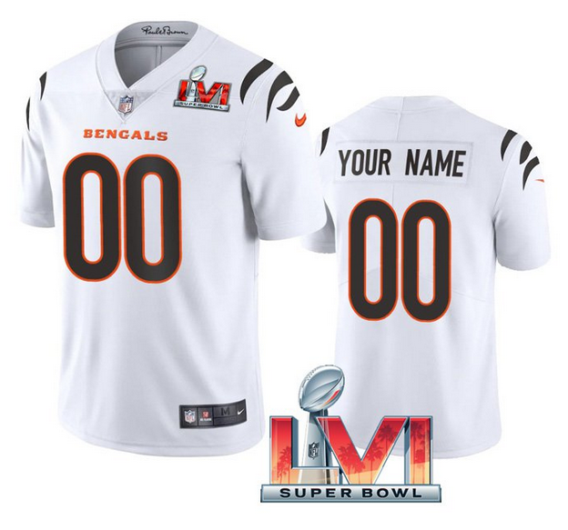 Men's Cincinnati Bengals ACTIVE PLAYER Custom 2022 White Super Bowl LVI Vapor Limited Stitched Jersey Men's Cincinnati Bengals ACTIVE PLAYER Custom 2022 White Super Bowl LVI Vapor Limited Stitched Jersey
